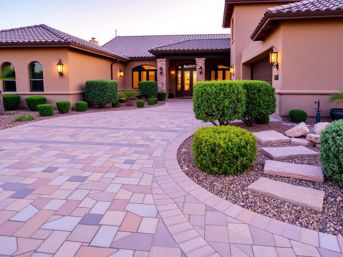 Travertine Paver Motorcourt — Pavers project in Queensridge